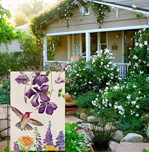 Texupday Floral Flower With Hummingbird Decoration Double Sided Burlap Garden Flag Spring Outdoor Yard Flag 12" x 18"