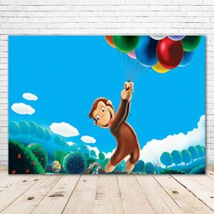 JMING Curious George Backdrop for Birthday Party Supplies 7x5ft Vinyl Curious George Photography Background for Cake Table Wall Banner Bedroom Decor Photo Booth Video Props