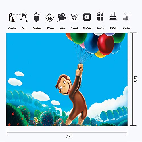 JMING Curious George Backdrop for Birthday Party Supplies 7x5ft Vinyl Curious George Photography Background for Cake Table Wall Banner Bedroom Decor Photo Booth Video Props