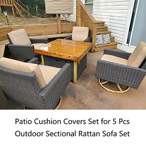 TECOSARA Patio Cushion Covers for 5 Pcs Patio Furniture Sets, 10 Covers Outdoor Cushion Covers for Seat and Back, Water Repellent Outside Cushion Covers Taupe