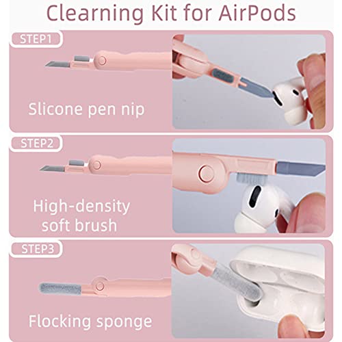 Gtinna 7 in 1 Computer Keyboard Cleaning Brush Set Earbuds Cleaning Pen Wireless Bluetooth Headset Charging Box Electronics Keyboard Cleaning Tools Cleaner Keycap Puller Kit (Pink)