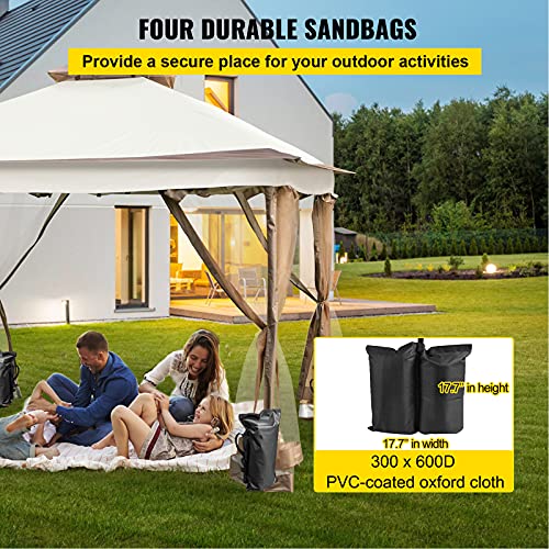 Happybuy Outdoor Canopy Gazebo Tent, Portable Canopy Shelter with 12'x12' Large Shade Tents for Parties, Backyard, Patio Lawn and Garden, 4 Sandbags, Carrying Bag and Netting Included, Brown