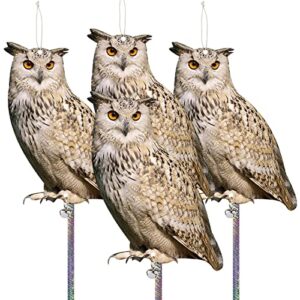 kungfu Mall Owls to Keep Birds Away, Fake Owl, Reflective Hanging Decoration Garden Owl Keep Birds Away from Garden Porch Roof Carport Garage 4PCS