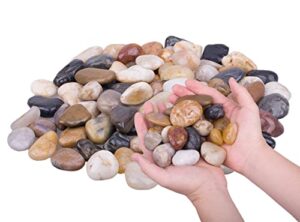 hot seal 1.9 lb mixed color river rock stones 1~1.5″, natural decorative highly polished pebbles, outdoor decorative stones for plant, aquariums, landscaping, garden flower bed, vase fillers