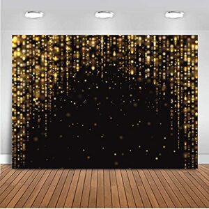 mocsicka black and gold birthday backdrop gold glitter bokeh spot wedding decorations photography background adult’s birthday party banner photo booth props (7x5ft)