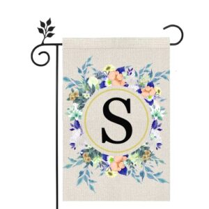 monogram letter s initial garden flag floral 12×18 inch small vertical double sided for outside small burlap family last name initial yard farmhouse flag (s)