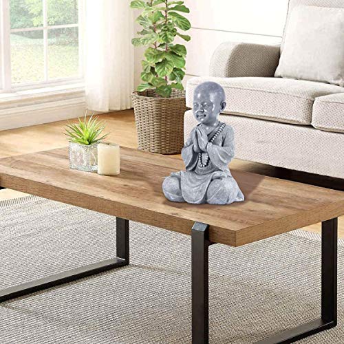 Goodeco Meditating Baby Buddha Statue Figurine - Zen Garden Monk Sculpture,Indoor/Outdoor Decor for Home,Garden Patio Deck Yard Art Decoration- with Natural Wood Beaded Necklace 11.2" (Gray)