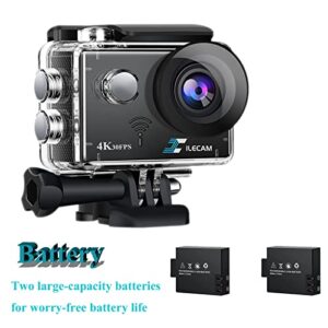 Xilecam 4K Action Camera, 4K/30FPS, WiFi Action Camera, Waterproof Camera Underwater 98ft，170 Degree Wide Angle Sports Camera，2*Battery and Multifunctional Accessories Package (4K30fps)