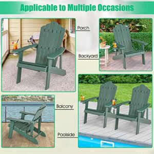 Giantex Outdoor Adirondack Chair - Oversized Patio Chairs w/Hidden Cup Holder, Realistic Wood Grain, 380 LBS Weight Capacity, Weather Resistant Firepit Chairs for Backyard, Garden (1, Dark Green)