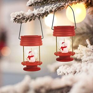 Outable Hanging Solar Lights Outdoor - 2 Pack Snowman Red Solar Lantern Powered Waterproof Led Lanterns Vintage Design for Landscape Yard Garden Pathway Pavilion Christmas Decoration (Warm Lights)