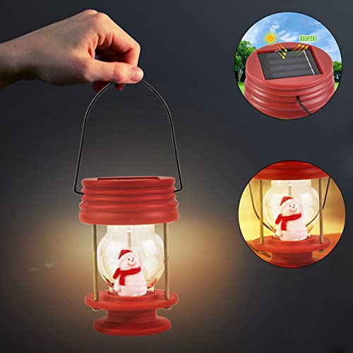 Outable Hanging Solar Lights Outdoor - 2 Pack Snowman Red Solar Lantern Powered Waterproof Led Lanterns Vintage Design for Landscape Yard Garden Pathway Pavilion Christmas Decoration (Warm Lights)