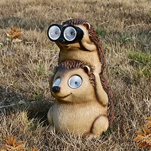 Juliahestia Garden Statues Hedgehog Yard Decor Solar Animal Outdoor Lawn Outside Decorations Patio Ornaments Porch Waterproof Funny Sculptures Cute Figurines Gifts