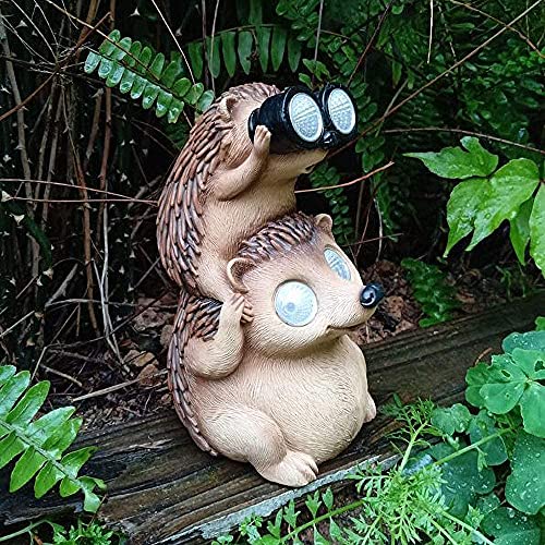 Juliahestia Garden Statues Hedgehog Yard Decor Solar Animal Outdoor Lawn Outside Decorations Patio Ornaments Porch Waterproof Funny Sculptures Cute Figurines Gifts