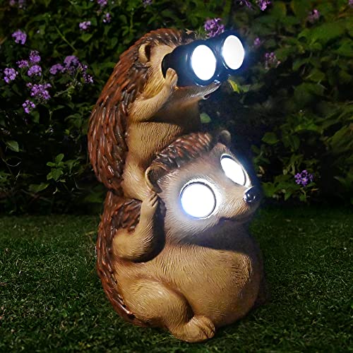 Juliahestia Garden Statues Hedgehog Yard Decor Solar Animal Outdoor Lawn Outside Decorations Patio Ornaments Porch Waterproof Funny Sculptures Cute Figurines Gifts