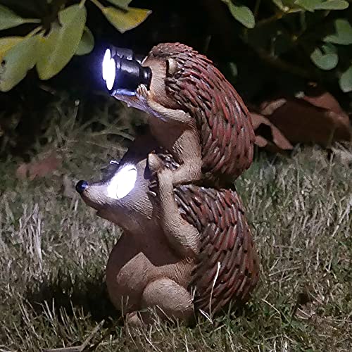 Juliahestia Garden Statues Hedgehog Yard Decor Solar Animal Outdoor Lawn Outside Decorations Patio Ornaments Porch Waterproof Funny Sculptures Cute Figurines Gifts