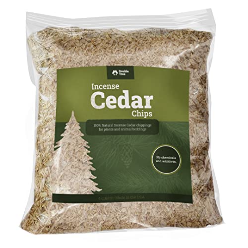 Double Tree Incense Cedar Wood Chips for Potted Plants, Garden, Animal Beddings and Litter Box - 100% Natural Perfect for Indoor and Outdoor Use… (4 Quart)