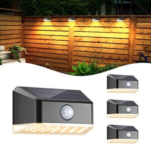 linkind solar powered motion sensor outdoor lights waterproof, led solar step lights warm white, outdoor solar deck lights for fence post, step, deck, railing, backyard, patio, and walkway, 4 pack