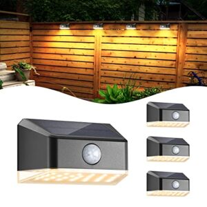 Linkind Solar Powered Motion Sensor Outdoor Lights Waterproof, LED Solar Step Lights Warm White, Outdoor Solar Deck Lights for Fence Post, Step, Deck, Railing, Backyard, Patio, and Walkway, 4 Pack