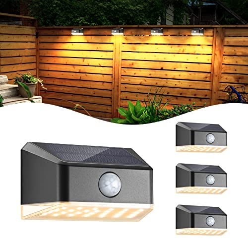Linkind Solar Powered Motion Sensor Outdoor Lights Waterproof, LED Solar Step Lights Warm White, Outdoor Solar Deck Lights for Fence Post, Step, Deck, Railing, Backyard, Patio, and Walkway, 4 Pack