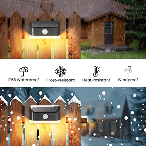 Linkind Solar Powered Motion Sensor Outdoor Lights Waterproof, LED Solar Step Lights Warm White, Outdoor Solar Deck Lights for Fence Post, Step, Deck, Railing, Backyard, Patio, and Walkway, 4 Pack