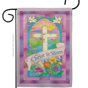 Breeze Decor Christ is Risen Garden Spring Easter Egg Bunny Chicks Cross Religious Christian Rejoice Tulip Decorative Gift House Banner Double Sided, Thick Fabric, Small Flag Only