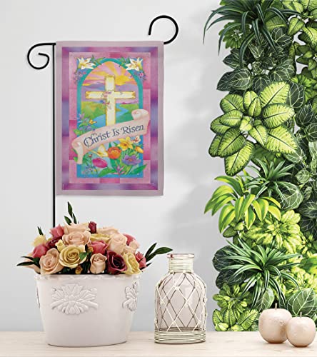 Breeze Decor Christ is Risen Garden Spring Easter Egg Bunny Chicks Cross Religious Christian Rejoice Tulip Decorative Gift House Banner Double Sided, Thick Fabric, Small Flag Only