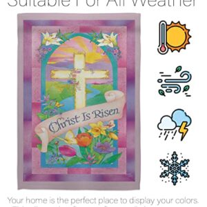 Breeze Decor Christ is Risen Garden Spring Easter Egg Bunny Chicks Cross Religious Christian Rejoice Tulip Decorative Gift House Banner Double Sided, Thick Fabric, Small Flag Only