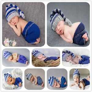 Newborn Baby Photo Shoot Props Girl Boy Crochet Knit Hat Costume Stripe Hat Pants Overalls Photography Props (Multicolor)