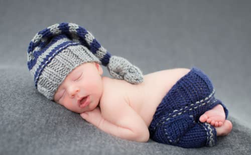 Newborn Baby Photo Shoot Props Girl Boy Crochet Knit Hat Costume Stripe Hat Pants Overalls Photography Props (Multicolor)