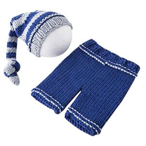 Newborn Baby Photo Shoot Props Girl Boy Crochet Knit Hat Costume Stripe Hat Pants Overalls Photography Props (Multicolor)