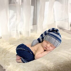 Newborn Baby Photo Shoot Props Girl Boy Crochet Knit Hat Costume Stripe Hat Pants Overalls Photography Props (Multicolor)