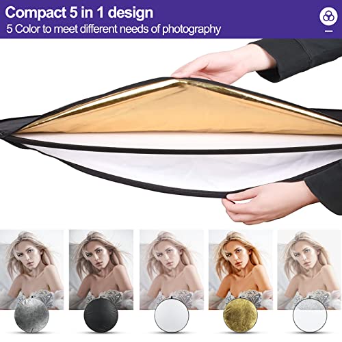 EMART 24'' x 36'' (60 x 90cm) Light Reflectors 5-in-1 Photo Collapsible Photography Reflector Large Oval Portable Collapsible Light Reflector Photography Panel for Studio Video