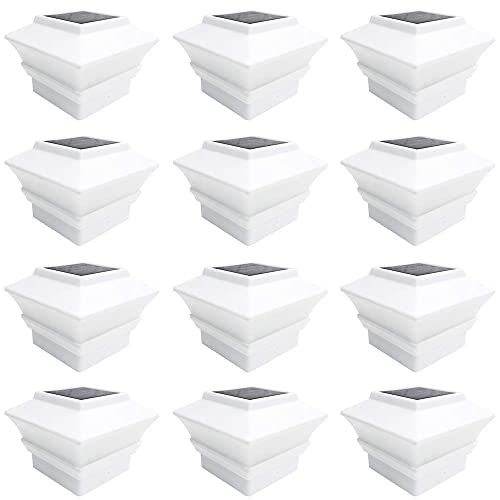 iGlow 12 Pack White Outdoor Garden 4 x 4 Solar LED Post Deck Cap Square Fence Light Landscape Lamp PVC Vinyl Plastic