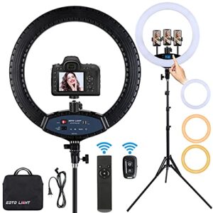 19 inch led ring light lcd display touch screen with tripod stand dimmable makeup selfie ring light for studio portrait youtube vlog video shooting with carrying bag and remote controller, cri>90
