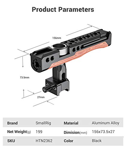 SMALLRIG Camera NATO Handle Top Handle Grip with Anti-Off Designed Cold Shoe Mount and Built-in Hex Spanner for DSLR Camera, Camera Cage - HTN2362