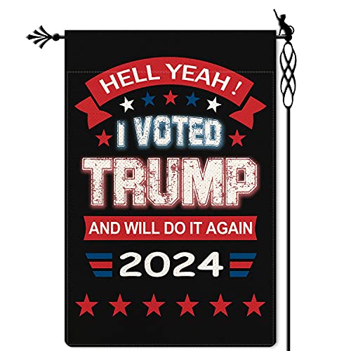 Kenomi Trump 2024 Garden Flag I Voted Trump Garden Flag America Flag Vertical Double Sided Rustic Farmland Burlap Yard Lawn Outdoor Decor 12.5x18