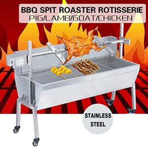 HayWHNKN Rotisserie Grill Roaster 66lbs Stainless Steel BBQ Rotisserie Grill Kit Pig Lamb Goat Chicken Charcoal Spit Roaster Rotisserie Grill for Garden Patio Outdoor Cooking Party (46 inches)