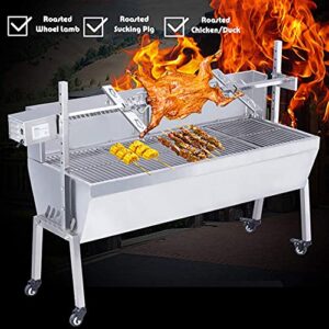 HayWHNKN Rotisserie Grill Roaster 66lbs Stainless Steel BBQ Rotisserie Grill Kit Pig Lamb Goat Chicken Charcoal Spit Roaster Rotisserie Grill for Garden Patio Outdoor Cooking Party (46 inches)