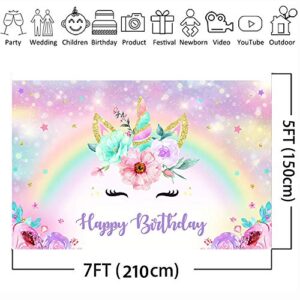 Avezano Unicorn Birthday Backdrop Gold Glitter Rainbow Unicorn Birthday Photo Background Girls Birthday Bokeh Floral Party Decorations Kids Photo Booth Gifts (7x5ft)