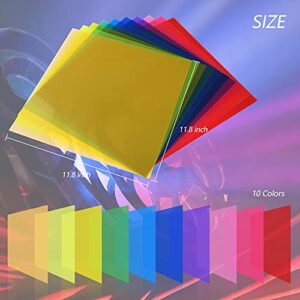 Sakolla 12 x 12 Inches Lighting Gel Filter - 10 Pcs Transparent Color Filters Correction Gels for Lighting/Studio/Video/Recording/Diffuser