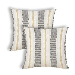 pack of 2 throw pillow covers 18×18 inch farmhouse black gold yellow grey gray white decorative stripe soft outdoor for patio garden couch deck chair neutral beige aesthetic modern pillowcase