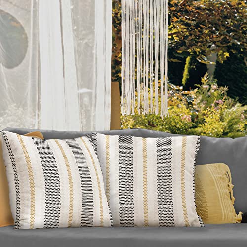 Pack of 2 Throw Pillow Covers 18x18 Inch Farmhouse Black Gold Yellow Grey Gray White Decorative Stripe Soft Outdoor for Patio Garden Couch Deck Chair Neutral Beige Aesthetic Modern Pillowcase