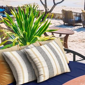 Pack of 2 Throw Pillow Covers 18x18 Inch Farmhouse Black Gold Yellow Grey Gray White Decorative Stripe Soft Outdoor for Patio Garden Couch Deck Chair Neutral Beige Aesthetic Modern Pillowcase