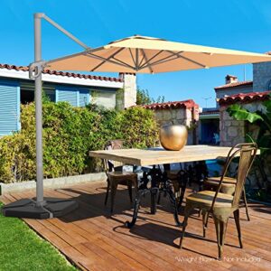 TANGKULA 10x13ft Patio Offset Rectangular Umbrella, Garden Cantilever Umbrella W/ 360° Rotation Function, 4-Tilt Setting & Hand-Crank System, Large Hanging Umbrella W/Weight Base Included (Beige)