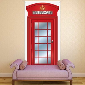 English Phone Booth Door Cover, Large Fabric Red Telephone Box Door Cover Home Jointed Phone Box Decor Banner for Photo Backdrop British International Themed Party Favors, 78.7 x 35.4 Inch