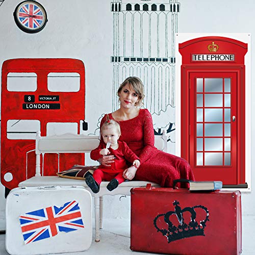 English Phone Booth Door Cover, Large Fabric Red Telephone Box Door Cover Home Jointed Phone Box Decor Banner for Photo Backdrop British International Themed Party Favors, 78.7 x 35.4 Inch