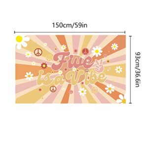 Groovy 5th Birthday Backdrop Banner Five is A Vibe Birthday Backdrop Retro Hippie Boho Girl Birthday Party Decorations Party Supplies Daisy Flower Birthday Photography Background Photo Prop Wall Decor