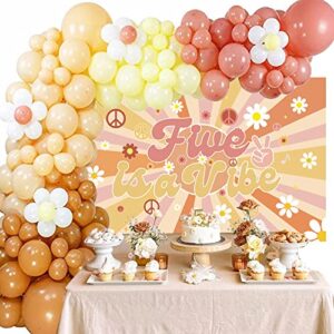 Groovy 5th Birthday Backdrop Banner Five is A Vibe Birthday Backdrop Retro Hippie Boho Girl Birthday Party Decorations Party Supplies Daisy Flower Birthday Photography Background Photo Prop Wall Decor