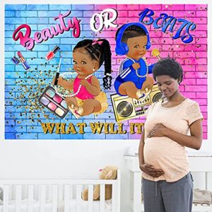 Gender Reveal Backdrop Baby Shower Decorations Beauty or Beats Boy or Girl He or She Gender Reveal Party Supplies Hip Hop 90s Graffiti Fresh Prince Princess Gender Reveal Decorations