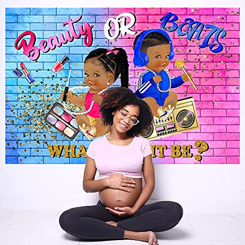 Gender Reveal Backdrop Baby Shower Decorations Beauty or Beats Boy or Girl He or She Gender Reveal Party Supplies Hip Hop 90s Graffiti Fresh Prince Princess Gender Reveal Decorations